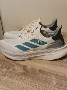Adidas Mens Ultraboost DNA White Sneakers with Teal Three-Stripes